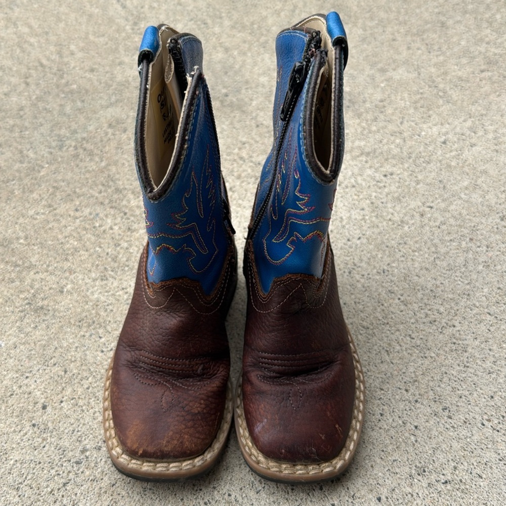 Old West Boys Square Toe Western Rodeo Country Boots Leather Upper Size 6.0D
